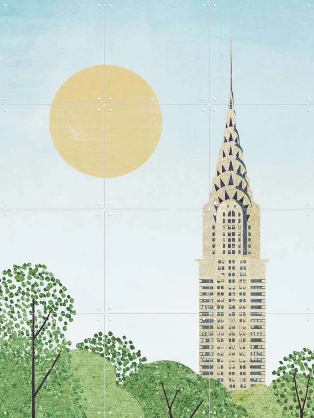 IXXI Summer in New York, Henry Rivers - 60 x 80 cm - Grote wanddecoratie en posters - Vintage, Geometrische Kunst, Illustraties, Minimalisme Geel / Lichte tinten