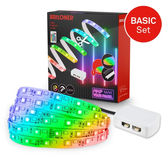 Briloner Pimp your Panel - LED Strip Starter Kit 2,6m - 8022252 - RGB Basis Set - Pimp your Panel - Driver - Afstandsbediening - Zelfklevend - 262,5 x 1 cm wit