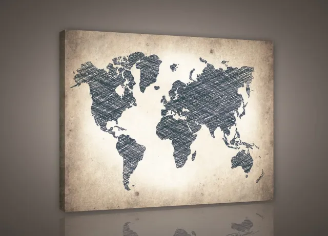 Canvas Schilderij - Wereldkaart - Geografie - Modern - Continenten - Wereld - Landen - Kaart - (100x75cm) Wereldkaart - Modern