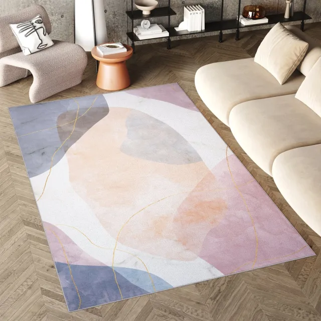 Tapiso Flannel Printed Vloerkleed Modern Art Antislip Wasbaar Tapijt Maat- 160x230 Roze Blauw