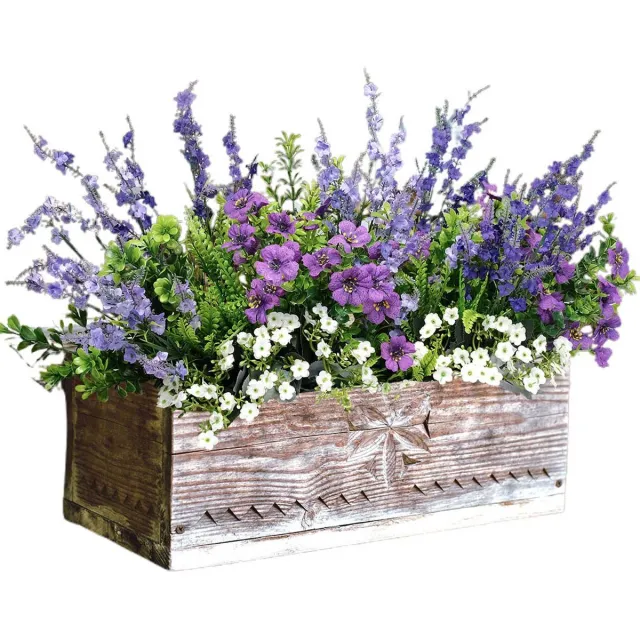 Zyronn 18-Delige Lavendel Kunstbloemen - UV-Bestendig - Kunstgroen Voor Tuin - Veranda - Raamdoos En Landelijke Decoratie - Tuindecoraties