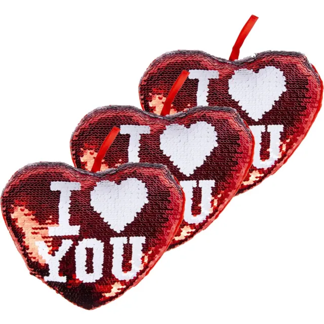 Duckiez Sierkussen hartje - 3x - 20 cm - rood pailletten - i love you - valentijnsdag