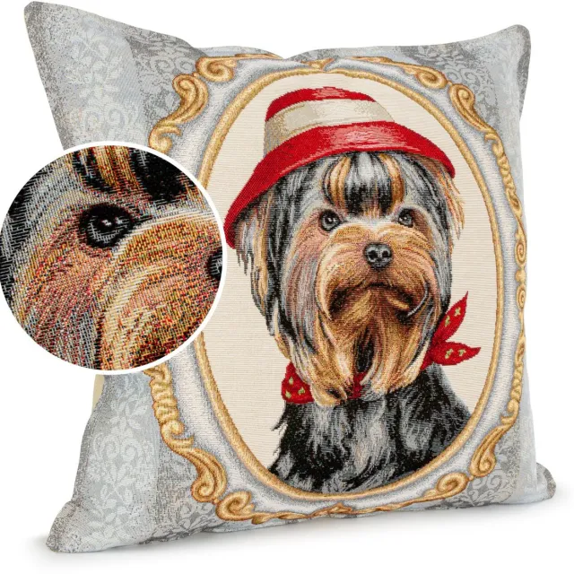 ANRO Terriër Sierkussen 45x45 cm - Jacquard gobelin Beige