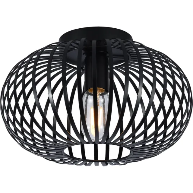 SensaHome 78174BK Plafondlamp Zwart - Industrieel Plafonnière van Metaal - Retro Wire Kooi Design - 30x30x17cm - 1x E27 40W - Exclusief Lichtbron