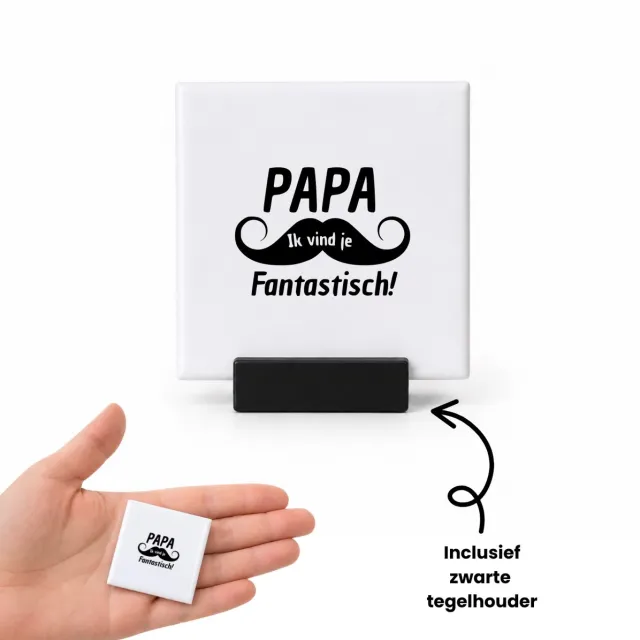 Hacebo papa ik vind je fantastich tegeltje met tegelhouder - Papa - Familie - tegeltjes met tekst - Vaderdag - Cadeau - spreuktegels - 4.8x4.8 CM Wit