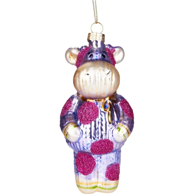 Brubaker Koe In Gebreid Pak Roze - Handbeschilderde Kerstbal van Glas - Handgeblazen Kerstboomversieringen Figuren Grappige Decoratieve Hangers Boombal - 13 cm