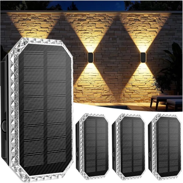 GelldG 4 Stuks Buitenwandlampen - Solar Wandleuchte Aussen - IP65 Wasserdicht met 3 Kleurtemperaturen - 1200 mAh Accu - Geschikt voor Tuin, Balkon en Schutting - Kunststof - Afmetingen 13x7.5x3.5 cm Zwart