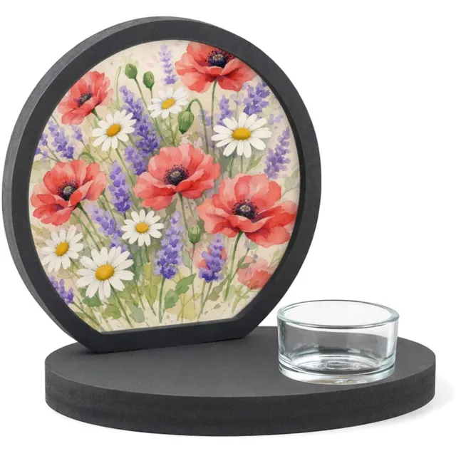 Mr Cadeautjes MDF inleg theelichthouder ~8 cm - design Aquarel wilde bloemen | cadeau Wit
