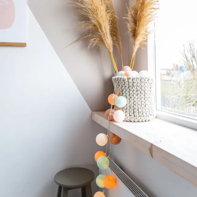 Cotton Ball Lights LED lichtslinger voor binnen - Handgemaakt en Fairtrade - 35 lampjes - Macaron