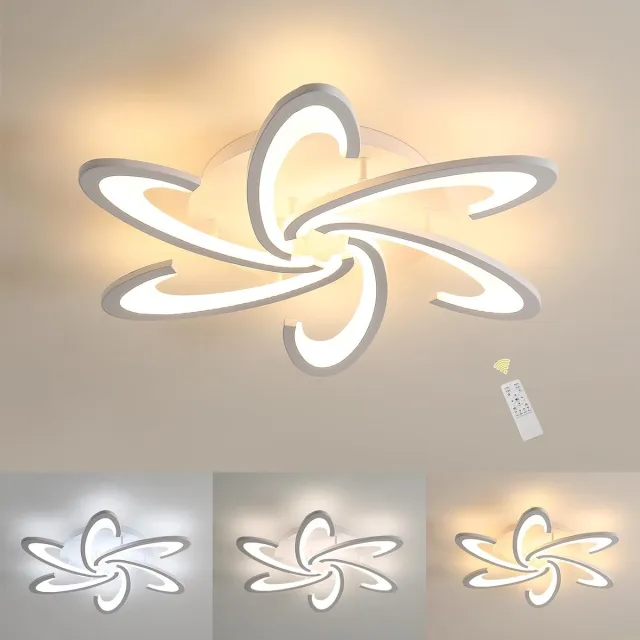 Haobosic Moderne dimbare LED-plafondlamp, 54W, creatief bloemenmotief, met afstandsbediening, 3000K-6500K, 6 koppen, 70 cm White