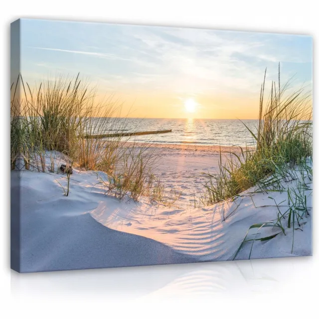 WALLARENA Canvas schilderij - 60x40 cm - 3D afbeelding van strand en zee voor de woonkamer multikleurig