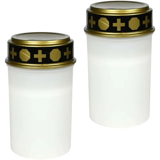 Benson Grafkaars/gedenklicht - 2x - LED licht - wit - waterbestendig - op batterijen - D6,5 x 12 cm