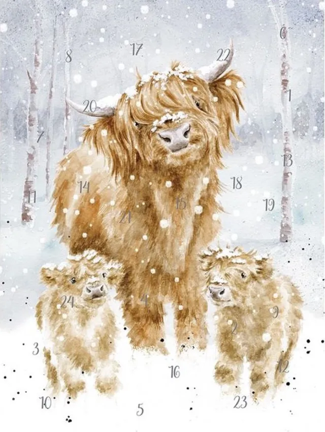 Wrendale Designs Adventskalender Kaart A5 Wrendale A Highland Christmas Advent Calendar Card Bruin