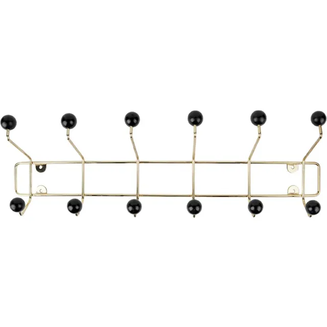 Present Time Hoedenrek Saturnus - Goud met Zwarte bollen - 53,5x15x14cm - Scandinavisch - Wandkapstok - Kapstok goud - Hoedenrek