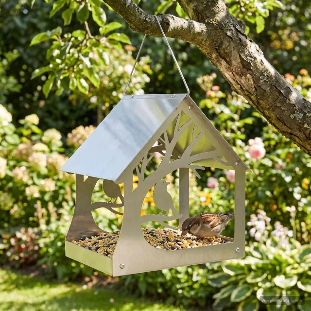 vidaXL Hangend vogelvoederhuisje Roestvrij staal zilver