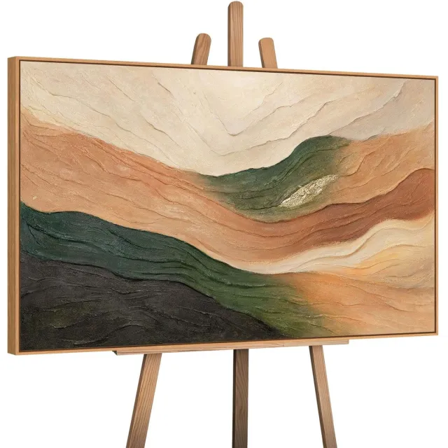 YS Canvas schilderij handgeschilderd waves of the horizon abstract – YS-Art Gallery – Luxe wanddecoratie voor woonkamer – Modern schilderij voor slaapkamer en hal Wood