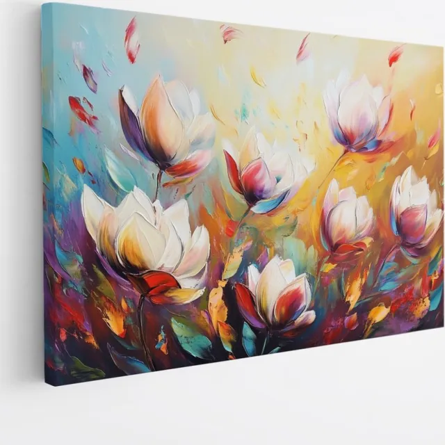 Saammp Canvas Schilderij - Kleurrijke Bloemenveld Kunstwerk - Natuur - Abstract - 40x30 - Foto op canvas - Wanddecoratie - Muurdecoratie Woonkamer - Woonkamer Decoratie Multicolor