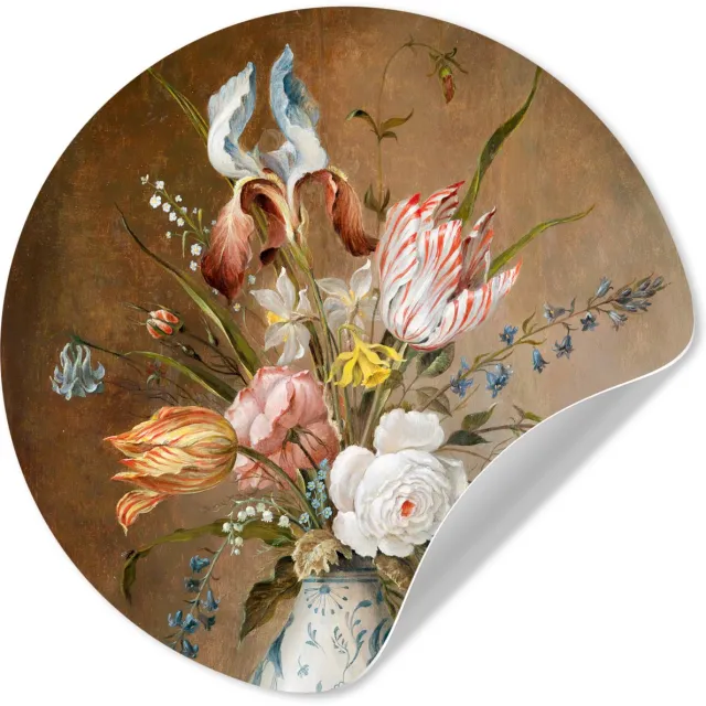 WallCircle Behangcirkel bloemen - Kunst - Oude meesters - Stilleven - Behangsticker - Ronde wanddecoratie - Wandsticker - 30x30 cm - Muurstickers slaapkamer - Sticker muur - Plak stickers Bloemen - Vintage