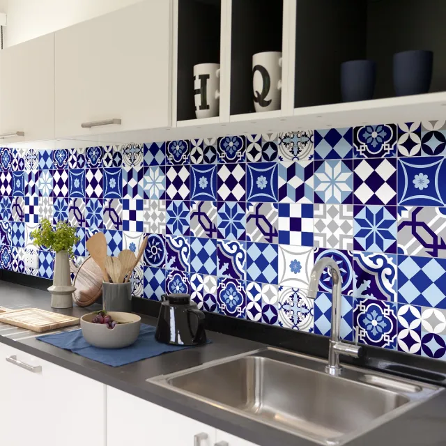 Ambiance Sticker Zelfklevende tegelmuurstickers voor keuken en badkamer - 60 Azulejos Flavinia tegelstickers - 60 stickers 10x10cm Multi color