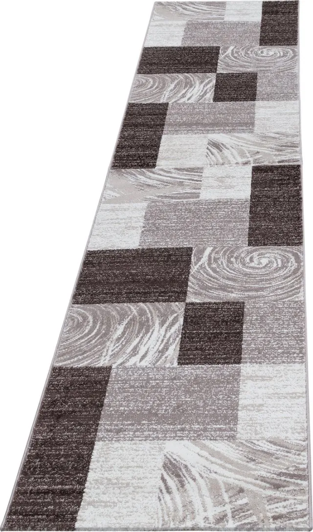 Ayyildiz Laagpolig vloerkleed met abstract ruitpatroon, bruine kleur, geschikt voor de woonkamer, met een jute achterkant BROWN