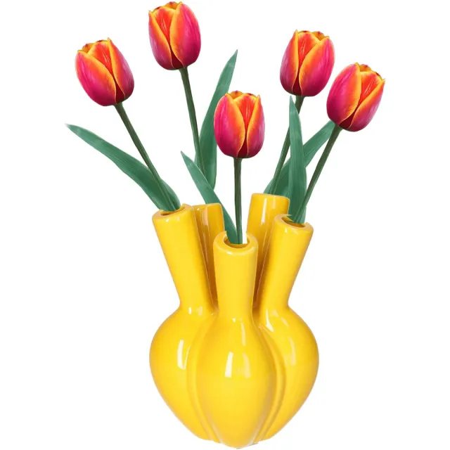 G. Wurm Wurm Tulpenvaas - geel - keramiek - 12 x 18 cm - bloemenvaas - vaas