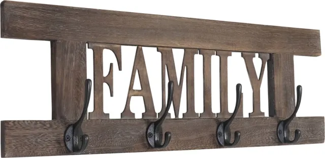 MCW Wandkapstok MCW-C60 Familie, kapstok, kapstokpaneel, shabby look vintage 60x21cm ~ bruin, shabby