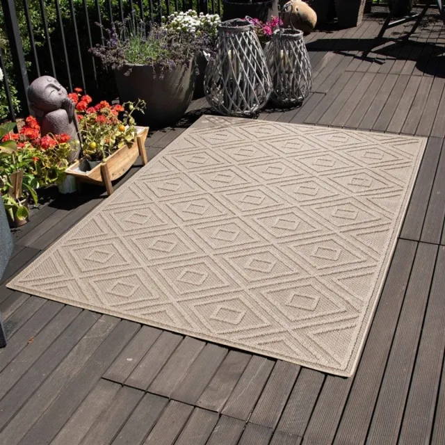 TapisTrend Buiten- en terraskleden Beige Binnen- en buitenkleed, geometrisch patroon, voor keuken, balkon, bestand tegen
