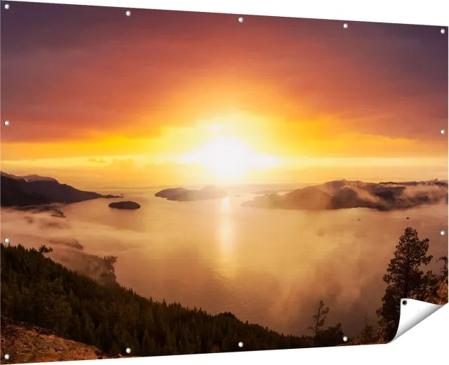Gards Tuinposter Zonsondergang in de Bergen met Wolken - 180x120 cm - Tuindoek - Tuindecoratie - Wanddecoratie buiten - Tuinschilderij Multikleur