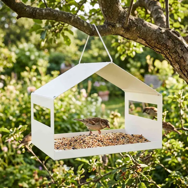 vidaXL Hangend vogelvoederhuisje Staal Wit 30 x 23 x 23 cm