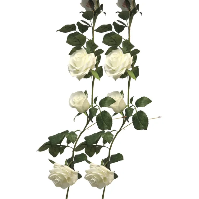 Bellatio Design Kunstbloem slinger rozen - 2x - 145 cm - wit - bruiloft versiering - guirlande - decoratie Ivoorwit