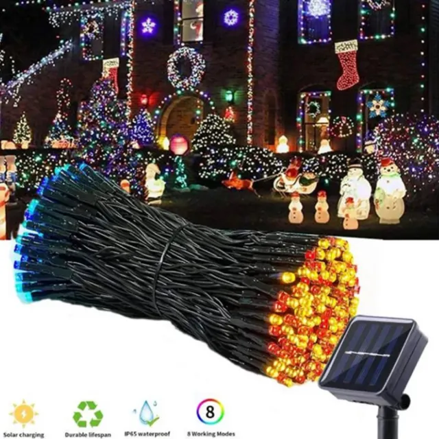 rimmo Zonne-Energie Outdoor Kerstverlichting 100LED 12M IP65 Waterdicht - 8 Verlichtingsmodi, Kerstverlichting Buiten, Bruiloft Decoratie, Tuinverlichting, Energiezuinig en Duurzaam