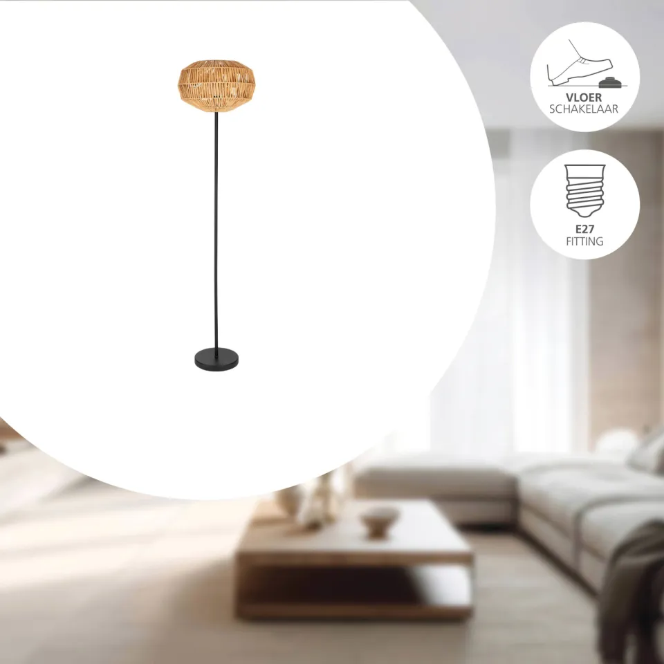 EGLO Sheldon Vloerlamp - E27 - 153.5 cm - Bruin|Zwart - Papier, foto 2