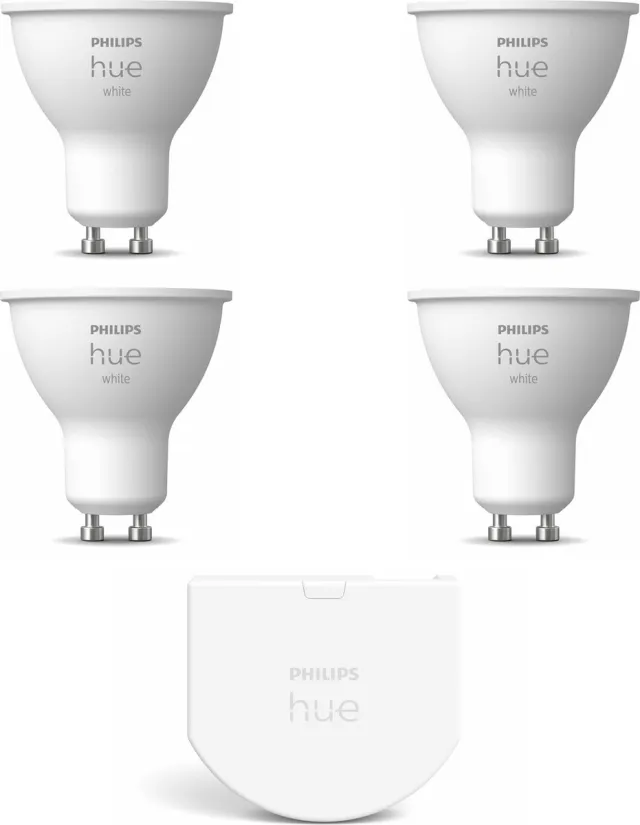 Philips Hue Uitbreidingspakket - GU10 - met 4 Spotjes - Warmwit Licht - Incl. 1 Hue Wall Switch - Hue White White