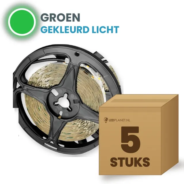 Tsong LED strip SMD2835 5 meter - 5 stuks - 12V - 4,8W/m - Groen - 480 lm/m - 60 LEDs/m - CRI>80 - IP20