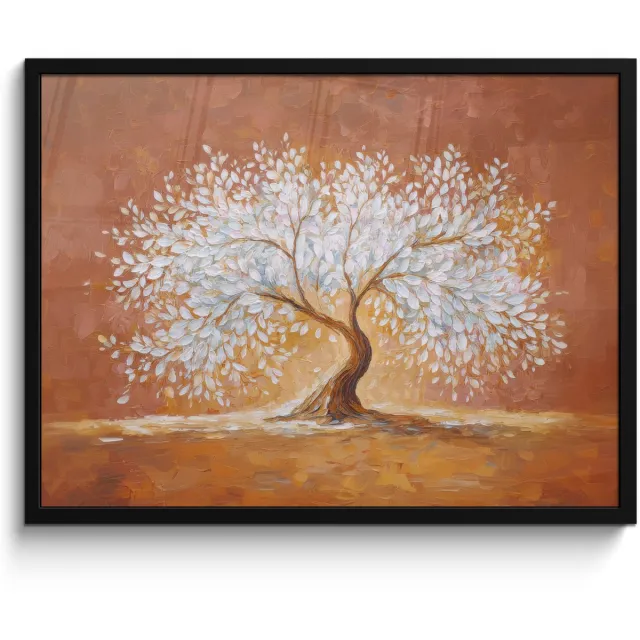FrameYourWall Poster in lijst - Fotolijst 70x50 cm - Posters - Abstract - Boom - Wit - Bladeren - Posterlijst zwart - Decoratie - Wanddecoratie woonkamer - Muurdecoratie slaapkamer