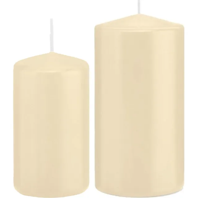 Trend Candles Cilinder Stompkaarsen set 2x stuks creme wit 12 en 15 cm