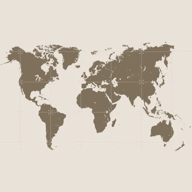 IXXI World Map gold, Kunst in Kaart - 140 x 100 cm - Grote wanddecoratie en posters - Minimalisme, Abstract, Geometrische Kunst, Illustraties Bruin / Warme kleuren