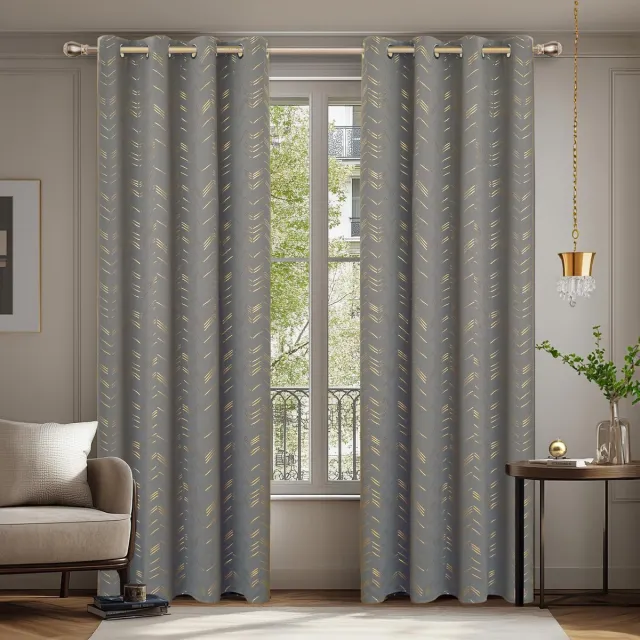 Ibenzoa Verduisteringsgordijnen met Lijnpatroon, 240x140cm (2 Stuks) grijs