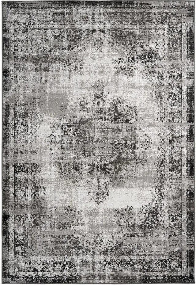 Padiro elegant laagpolig vloerkleed 120 x 170 cm - donkergrijs - oosters vintage patroon - voor vloerverwarming - van polypropyleen en jute