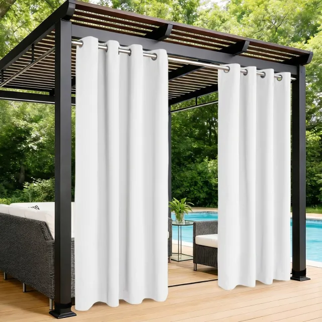 MUPOO Extra Brede Waterdicht Verduisterend Buitengordijnen met Ringen -Outdoor gordijnen Waterdicht & Weerbestendig - Isolerende- Voor Veranda, Pergola & Terras - 180x274 cm - Wit-2 stuks(Rideau Extérieur) Wit-2 stucks