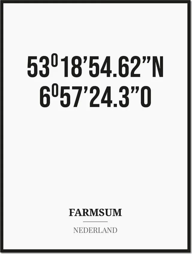 Studio216 Poster/kaart FARMSUM met coördinaten zwart, wit