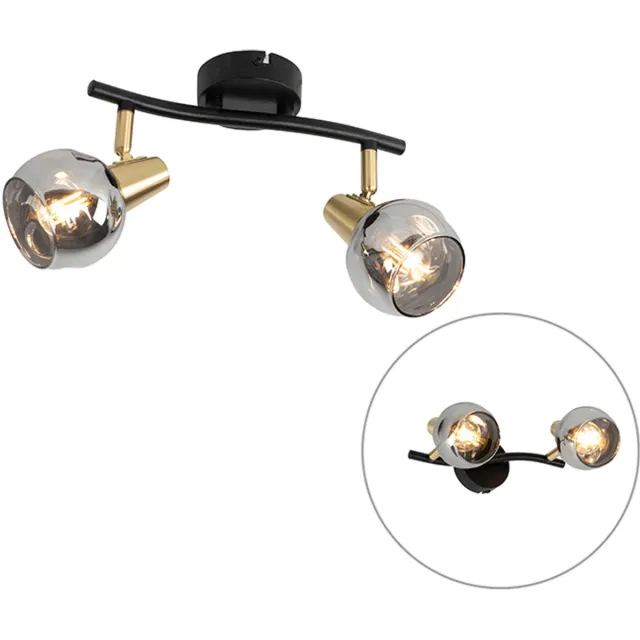 QAZQA vidro - Art Deco Plafondspot | Spotje | Opbouwspot - 2 lichts - L 42 cm - Zwart Goud - Woonkamer | Slaapkamer | Keuken Zwart Goud 2