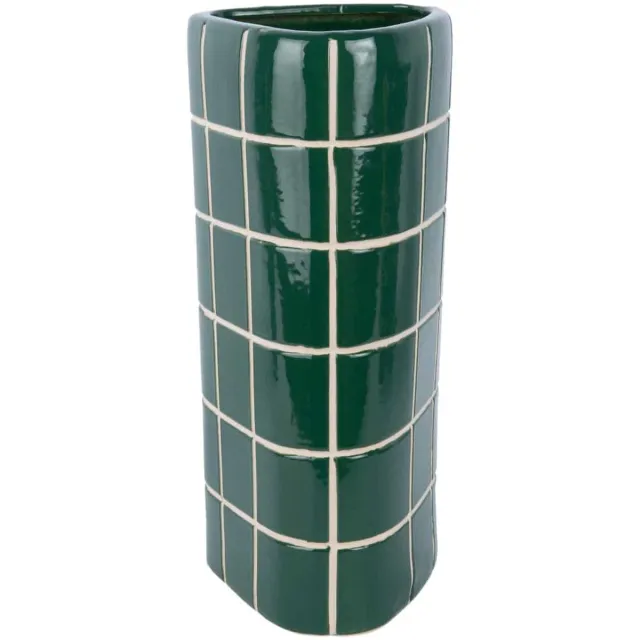 Present Time Vaas Retro Tiles - Groen - 16.5x15x37cm - Keramiek - Modern - Bloemenvaas - Woondecoratie - Decoratieve vaas voor woonkamer of slaapkamer