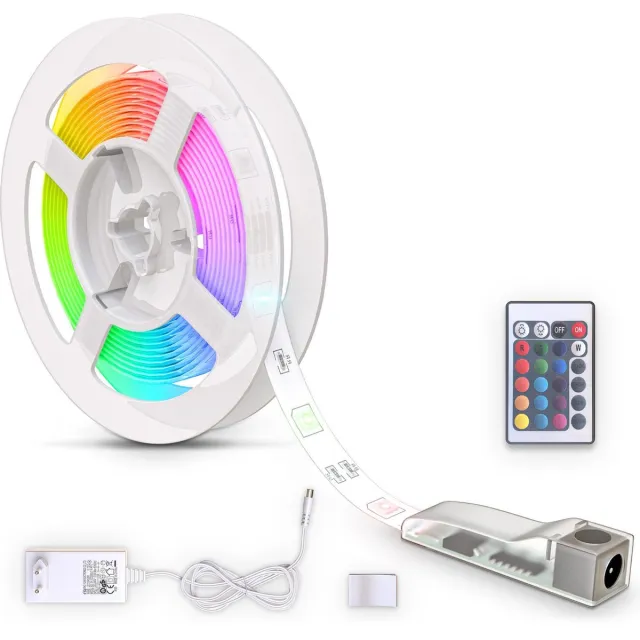 B.K.Licht LED Strip 3m, siliconencoating, RGB, afstandsbediening, zelfklevend, kleurverandering, verkortbaar, LED Stripes, lichtketen, lint, strepen, LED-strip, LED-lichtstrip, wit