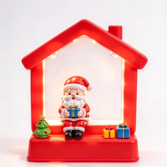 Sanorum Nachtlampje - Decoratieve kerstverlichting voor binnen - Ontwerp met rood huisje - Muzikaal - Verlichte kerstdecoratie met led - Werkt op batterijen - Geschikt voor vensterbanken,slaapkamers en tafels - Muzikaal nachtlampje - Kerstcadeau Ontwerp met kersthert