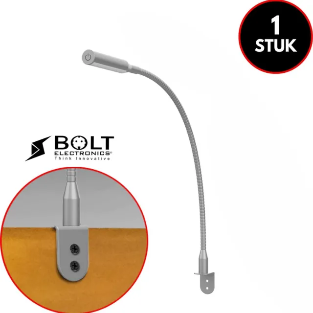 Bolt Electronics® 1011 LED Bed Leeslampje - Wandlamp met Dimfunctie – Hoofdbord Leeslamp – Bureaulamp - 2700K Warm Wit – Aluminium – Zilver