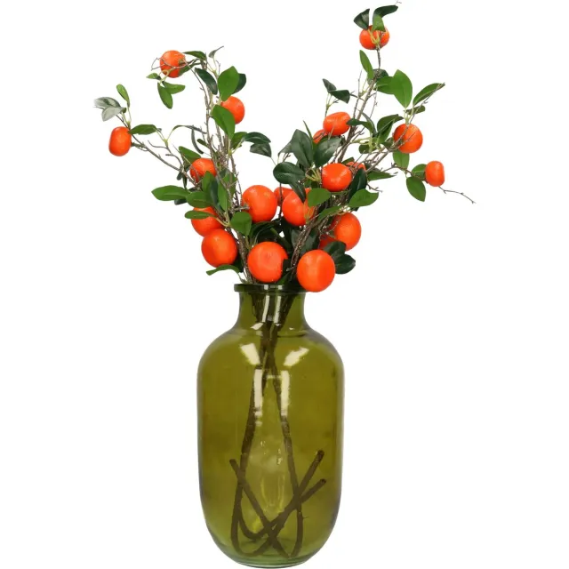 DK design Kunstbloem citrusfruit tak mandarijn/clementine - 90 cm - oranje - losse steel - Kunst zijdebloemen