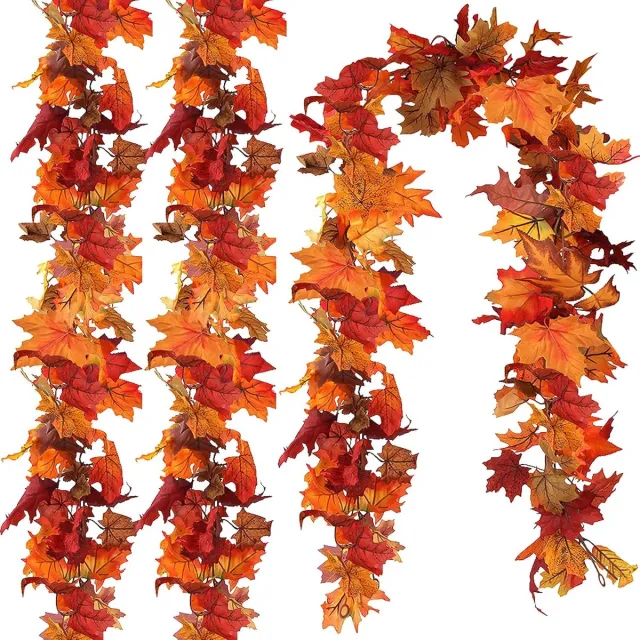 HisKes 2 stuks herfstslingers met esdoornbladeren – 175 cm per stuk – Herfstdecoratie – Kunstplanten – Realistische esdoornslingers – Ideaal voor Thanksgiving, bruiloften en feesten – Oranje Zwart