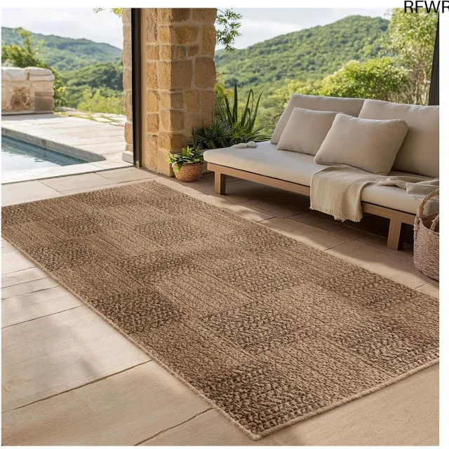 RFWR Robuust en Weerbestendig Vloerkleed met Jute-Look voor Binnen en Buiten – Ideaal voor Woonkamer, Keuken, Terras en Tuin – 80x150 cm Beige