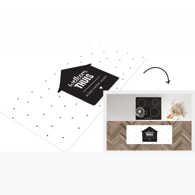 KitchenYeah Keukenloper - Loper keuken - Welkom Thuis - Stippen - Zwart - Keukenloper vinyl Multicolor